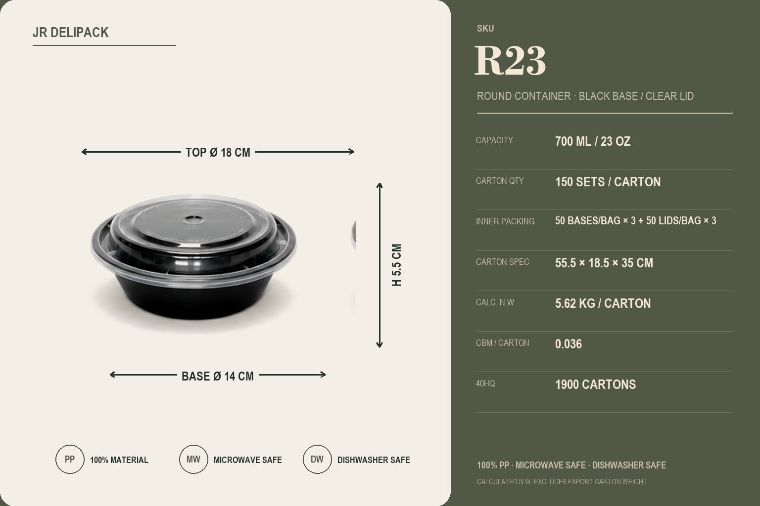 R23 · 23 oz Round PP Food Container
