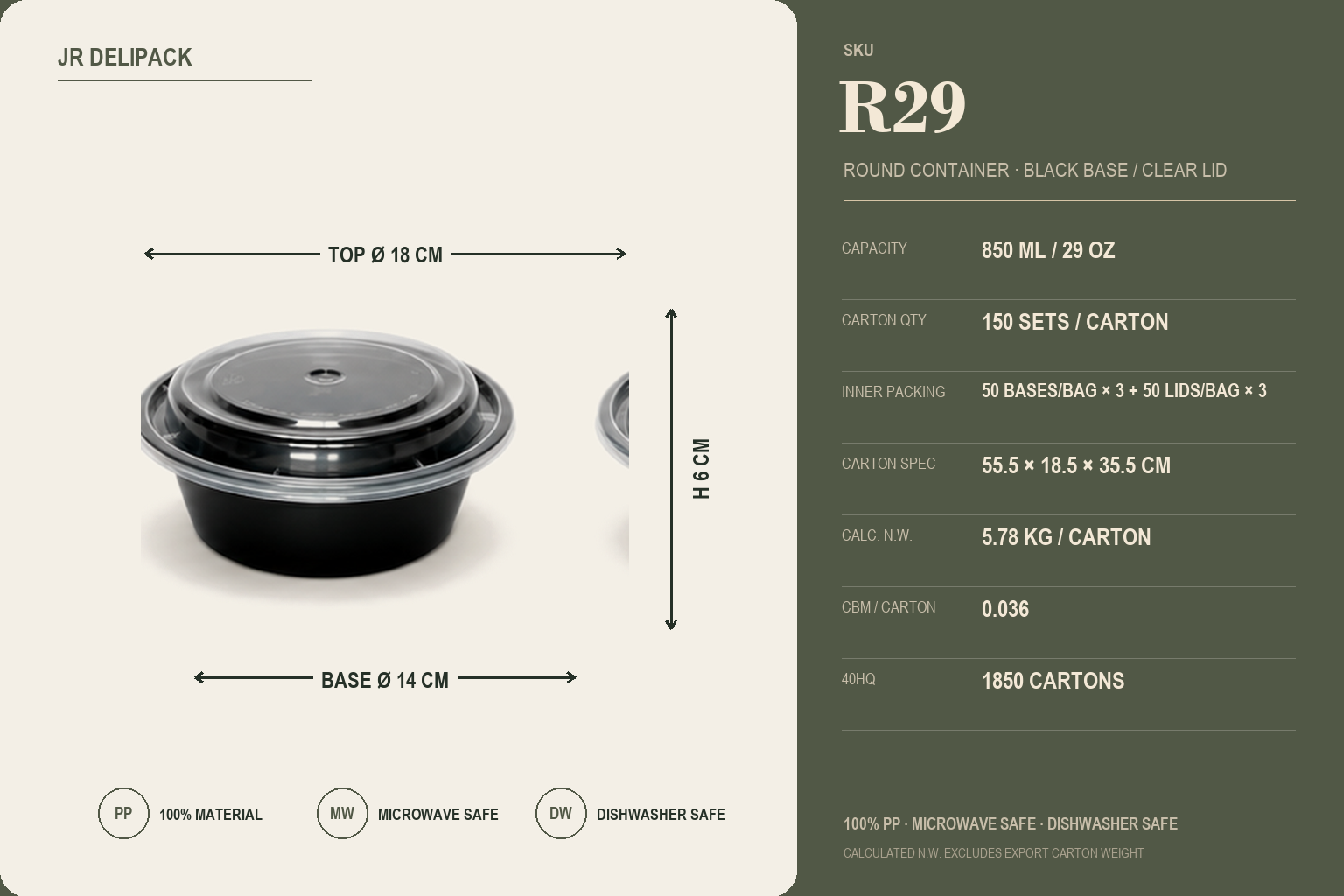 R29 · 29 oz Round PP Food Container