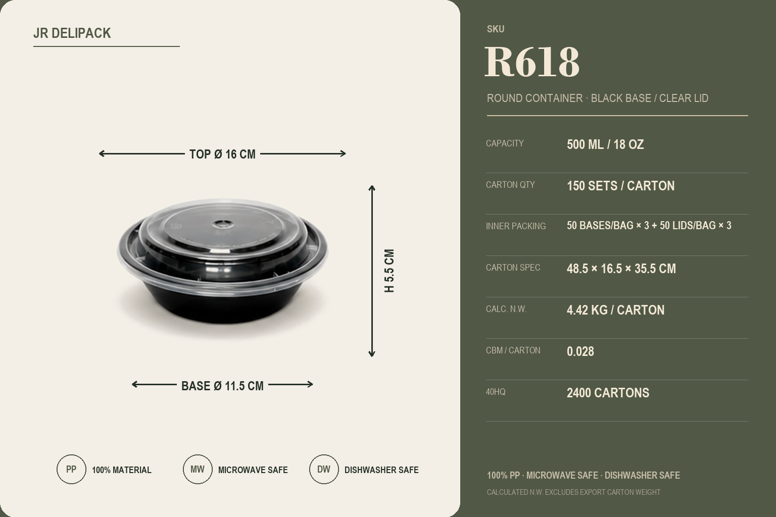 R618 · 18 oz Round PP Food Container