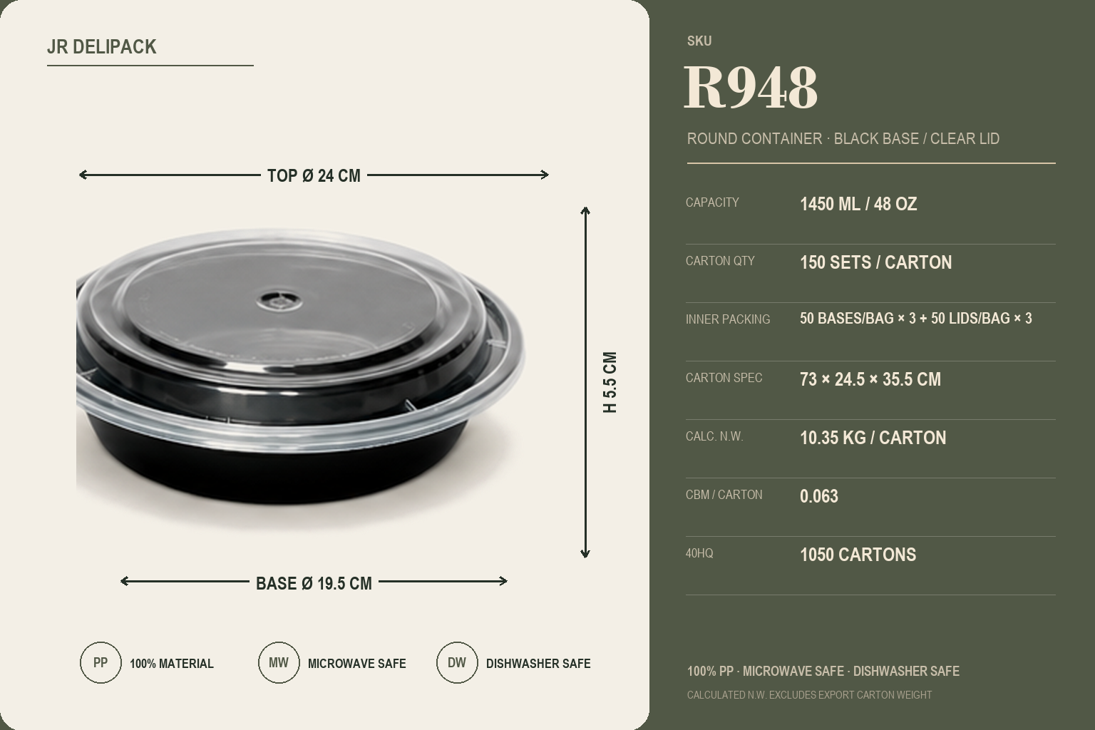 R948 · 48 oz Round PP Food Container
