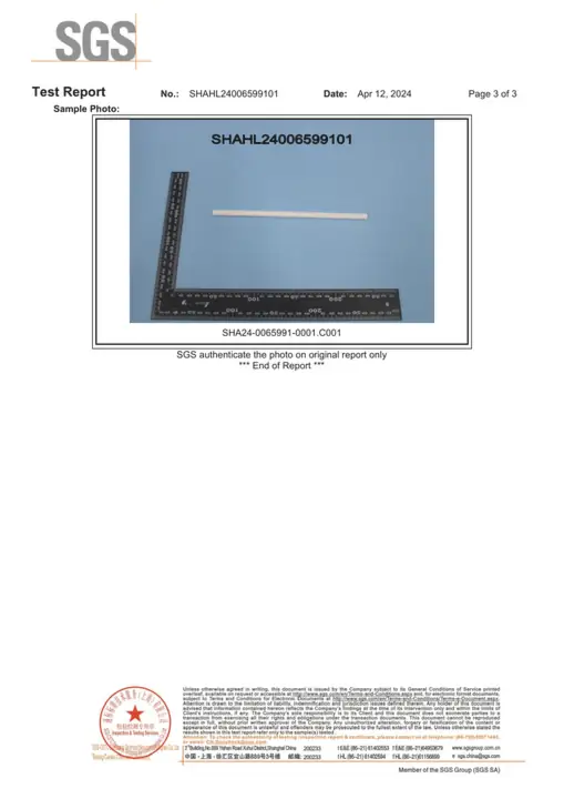 Lightly fogged SGS paper straw 21 CFR 176.170 test record page 3 of 3