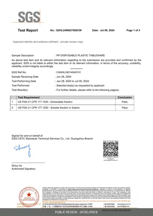 Reduced public review page 1 of SGS report GZHL2406027085CW