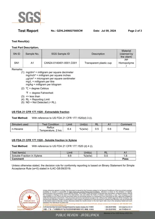 Reduced public review page 2 of SGS report GZHL2406027085CW