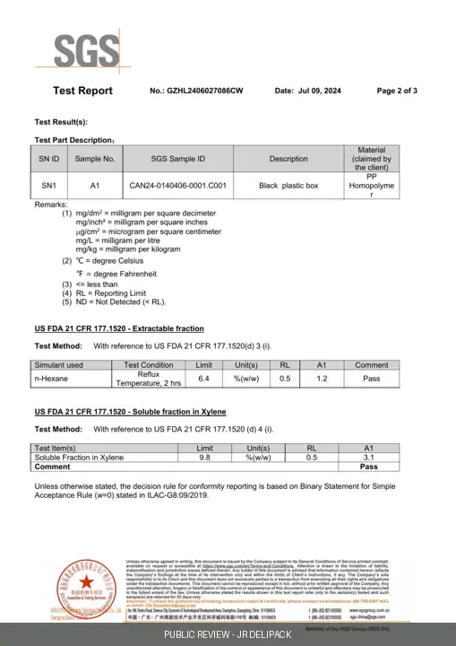 Reduced public review page 2 of SGS report GZHL2406027086CW