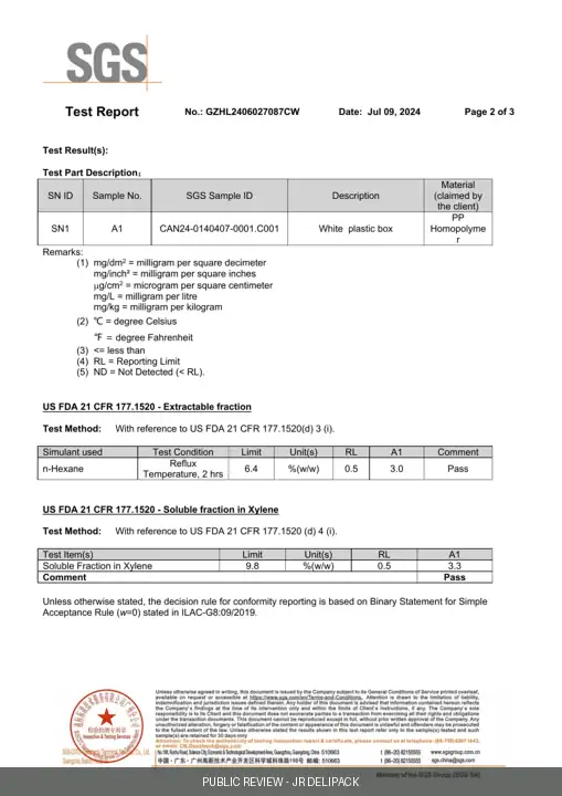 Reduced public review page 2 of SGS report GZHL2406027087CW