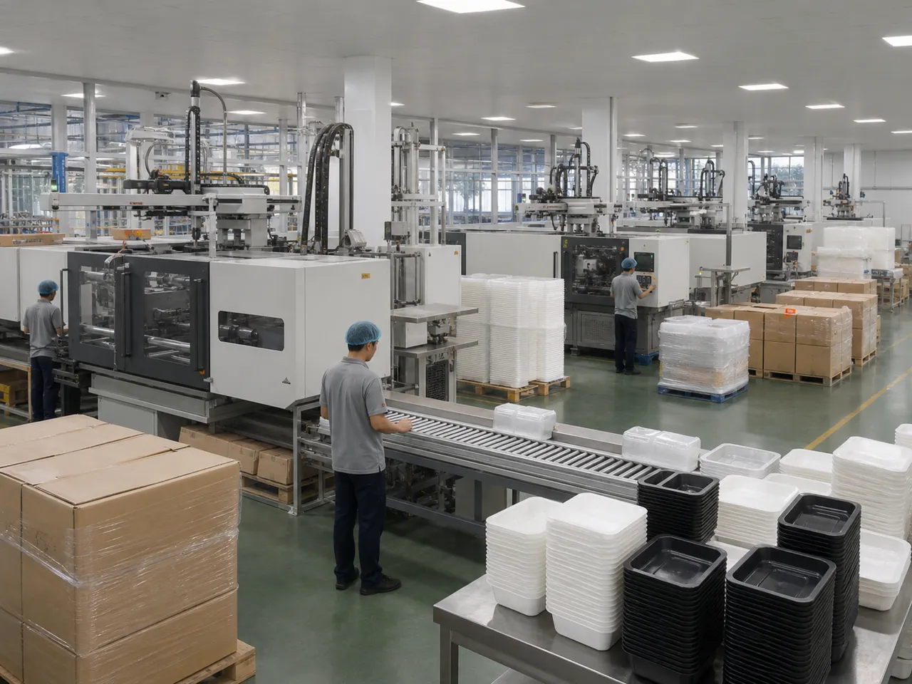 AI-generated visualization of a clean food-packaging production floor