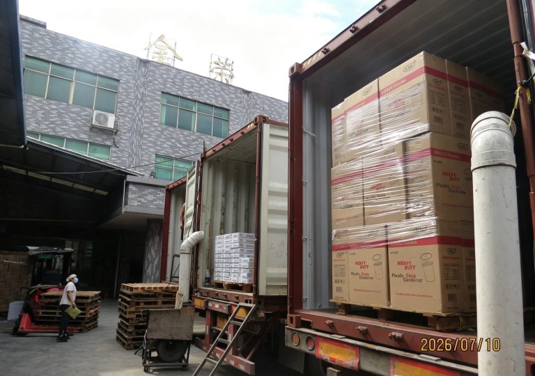 Full container shipment loaded with packed food-container cartons