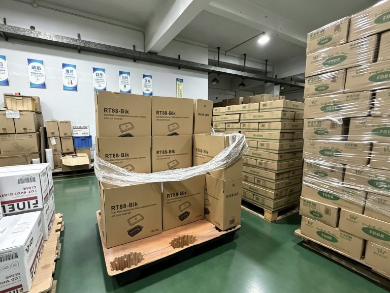 Palletized finished goods inventory prepared for order fulfilment