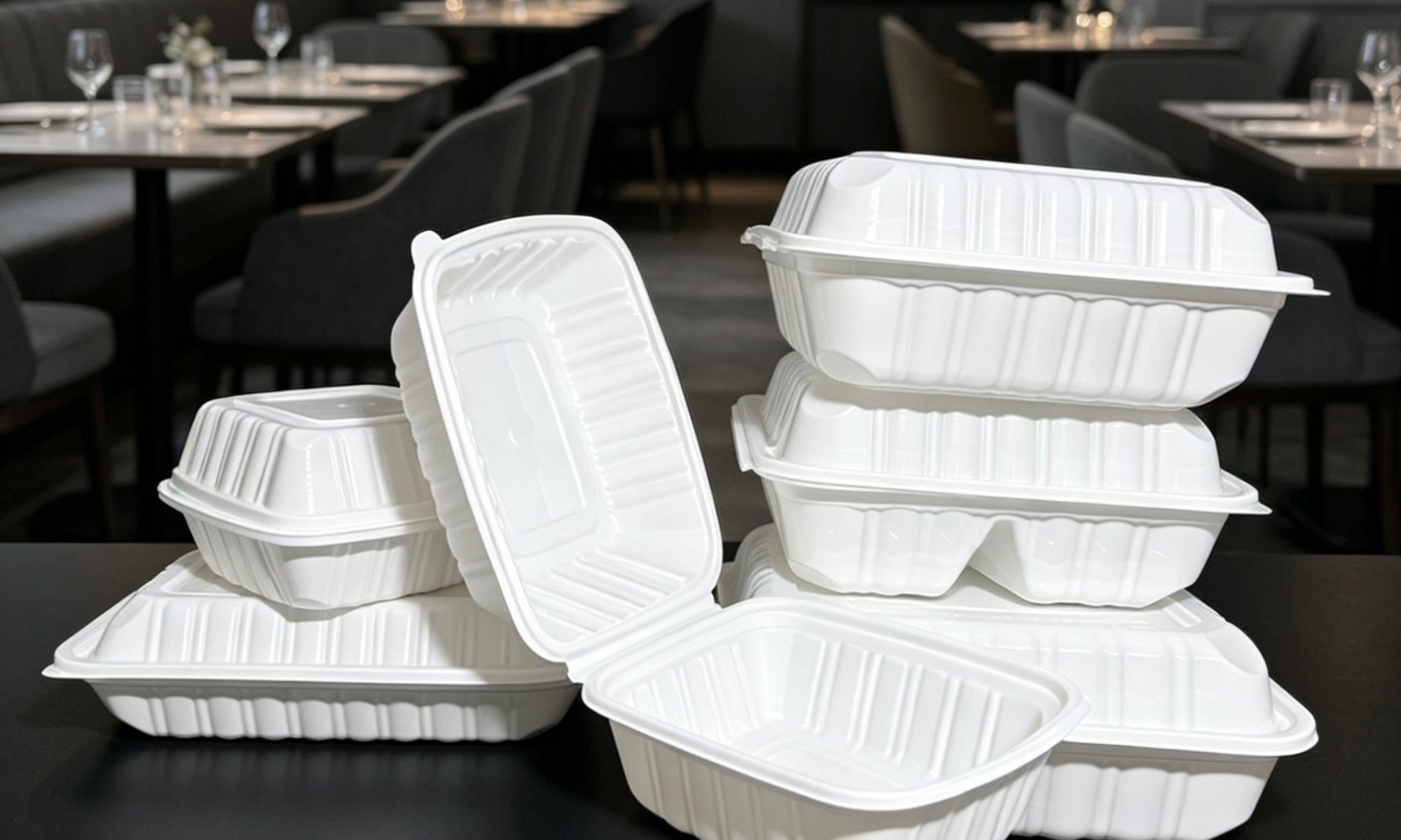 Illustrative white food containers for JR DELIPACK company introduction