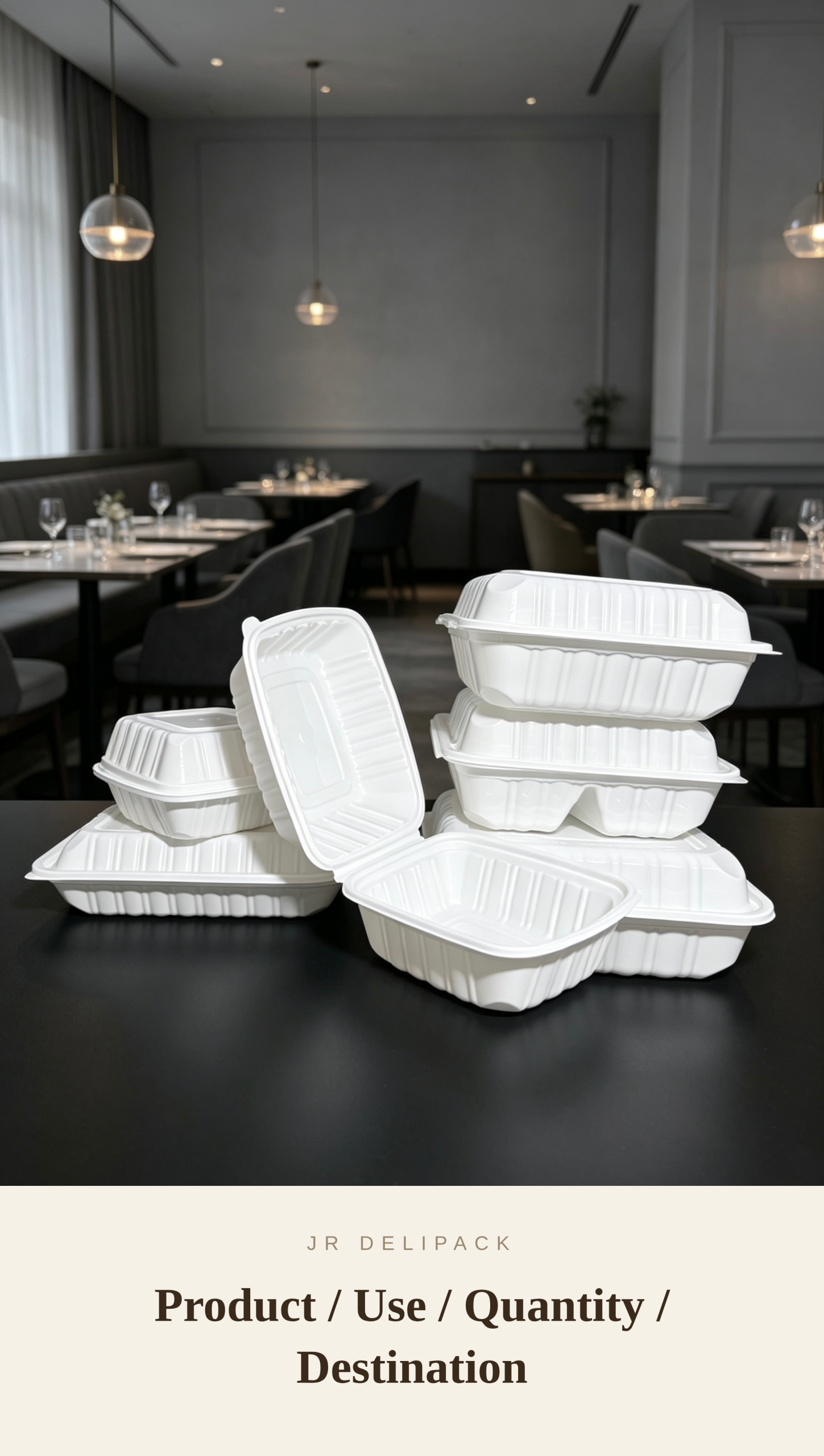 Illustrative white food containers for JR DELIPACK company introduction