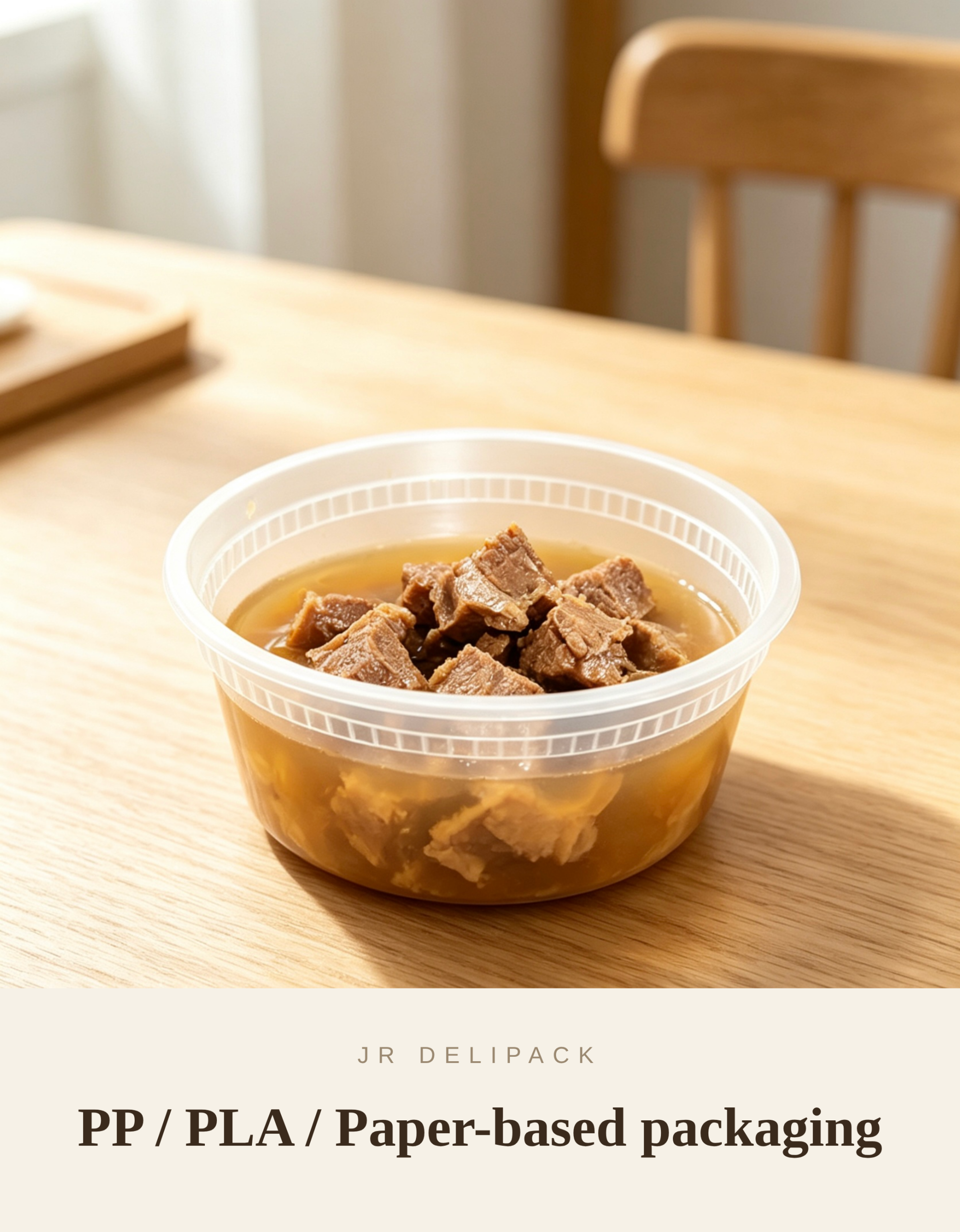 Illustrative foodservice packaging image with JR DELIPACK product range headline