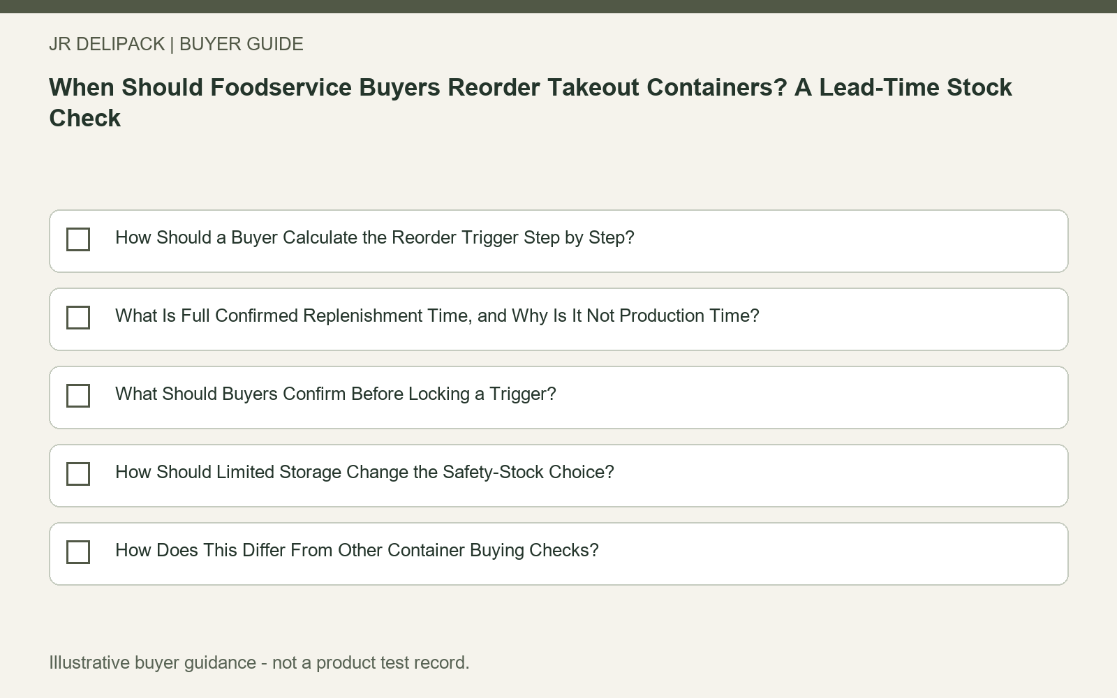 Section checklist: When Should Foodservice Buyers Reorder Takeout Containers? A Lead-Time Stock Check